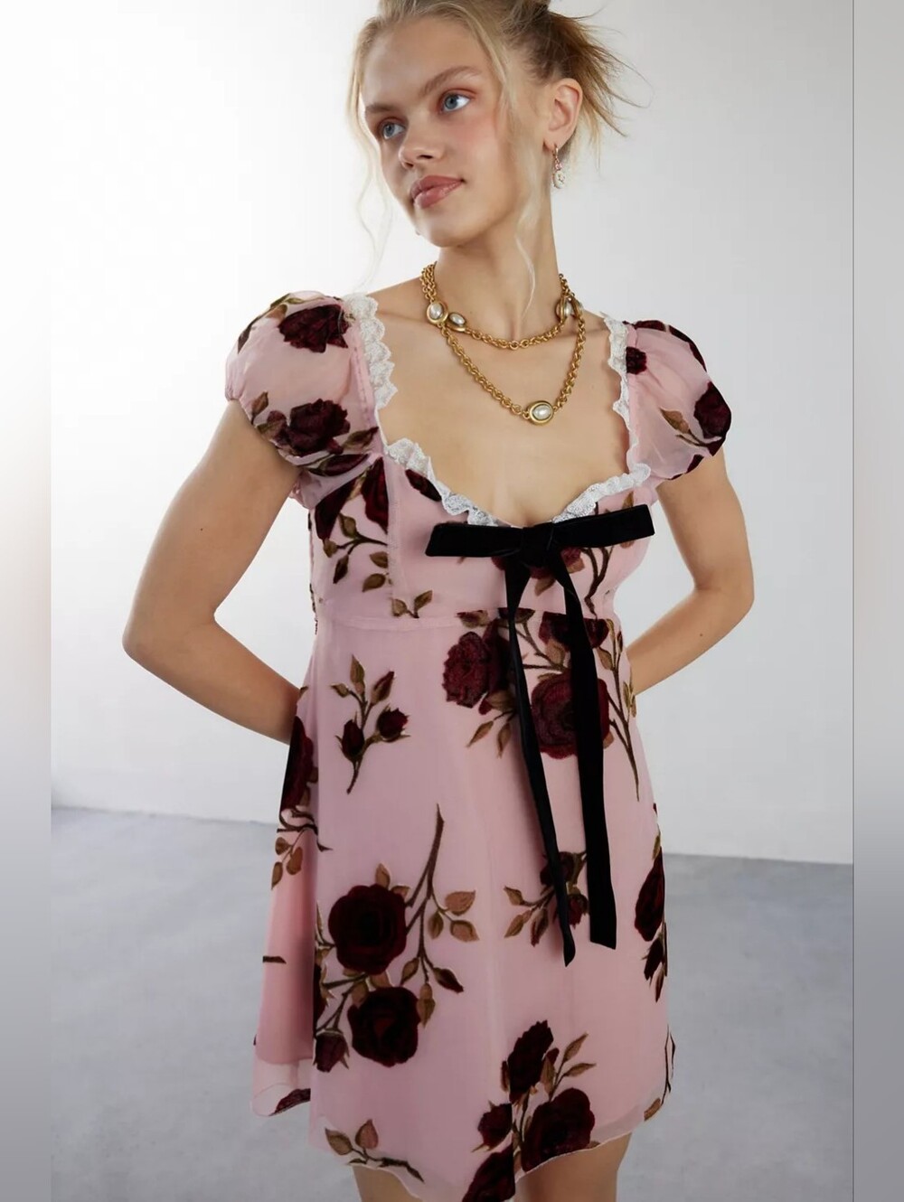 For Love & Lemons Rose Velvet Mini Dress